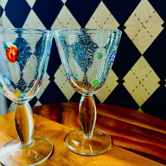 Millefiori Bubble Murano Style Margarita Cocktail Glasses - Set of Two - Picture 11 of 13